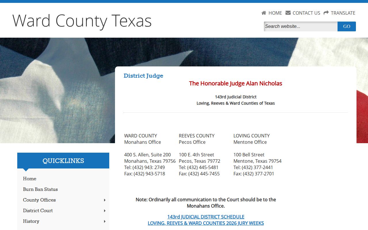 Ward County Jail release record corroboration through the 143rd District Court