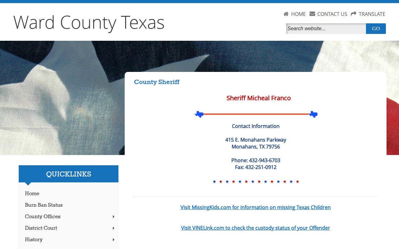 Ward County released inmate sheriff contact and jail address